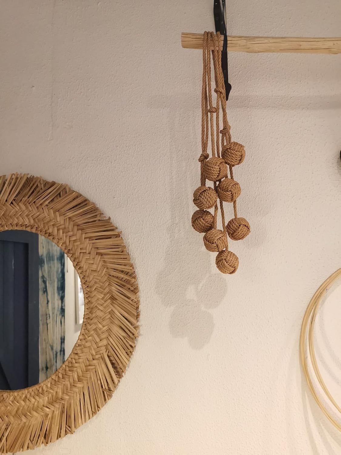 Natural Jute Rope Curtain Tiebacks, 4 Pack Handmade Adjustable Curtain Holdbacks for Thin to Thick Curtains，Decorative Curtain Tie Backs for Draperies, Boho Farmhouse Outdoor Style No Drill for Home