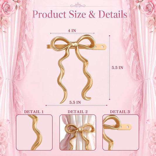 Hicarer 2 Pcs Gold Bow Curtain Holdbacks Metal Bow Curtain Tiebacks