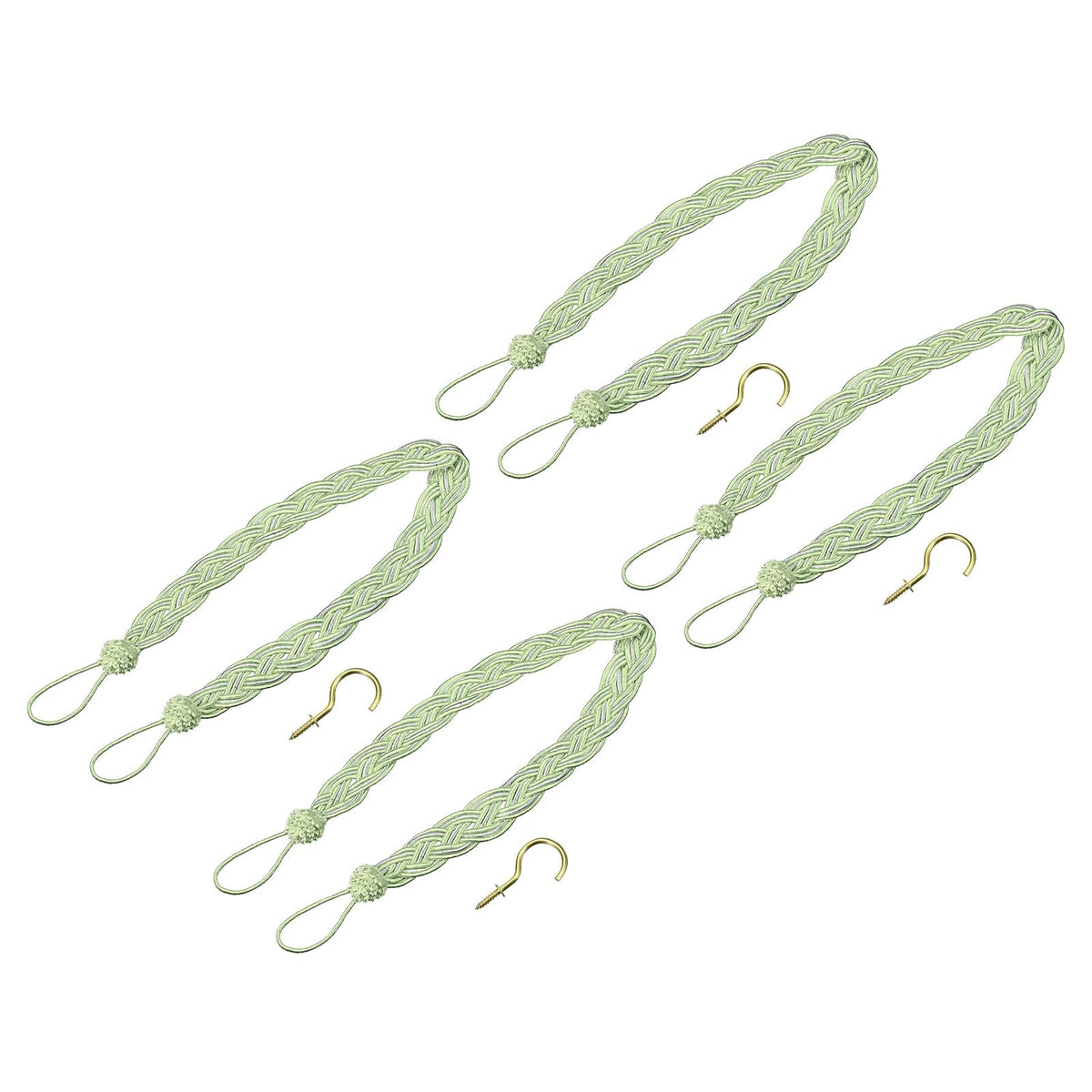 uxcell 4Pcs Curtain Tiebacks, 58cm/23 Braided Drapery Holdback Holder Decorative Rope Tie Back with 4 Metal Hooks, Taupe/Silver