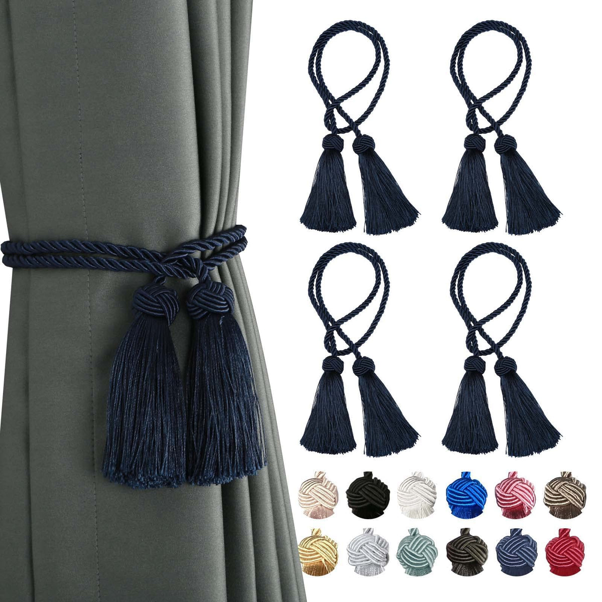 BEL AVENIR 2 Pack Handmade Rope Tassel Curtain Tiebacks