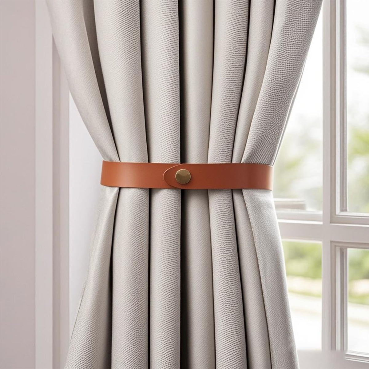 PU Leather Curtain Tie Backs, Ring Clips Curtain Holdabakcs Buckle for Window Draperies of Home Hotel Curtain Holders, Rope Decoration Creative Curtains Buckle Modern Minimalist Set of 2 (Dark Brown)