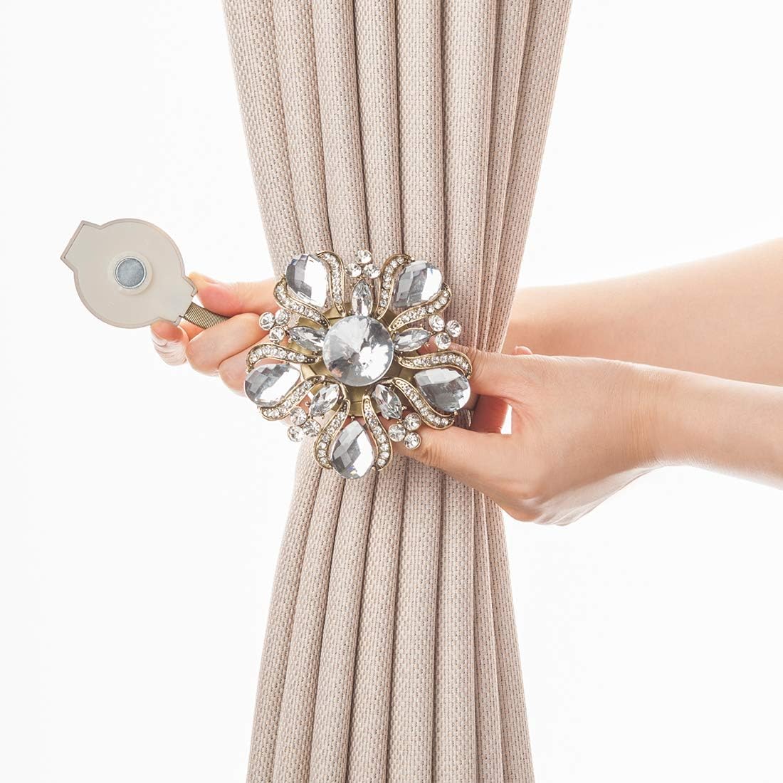 SUQ I OME Luxury Big Crystal Magnetic Curtain Tieback, Bronze