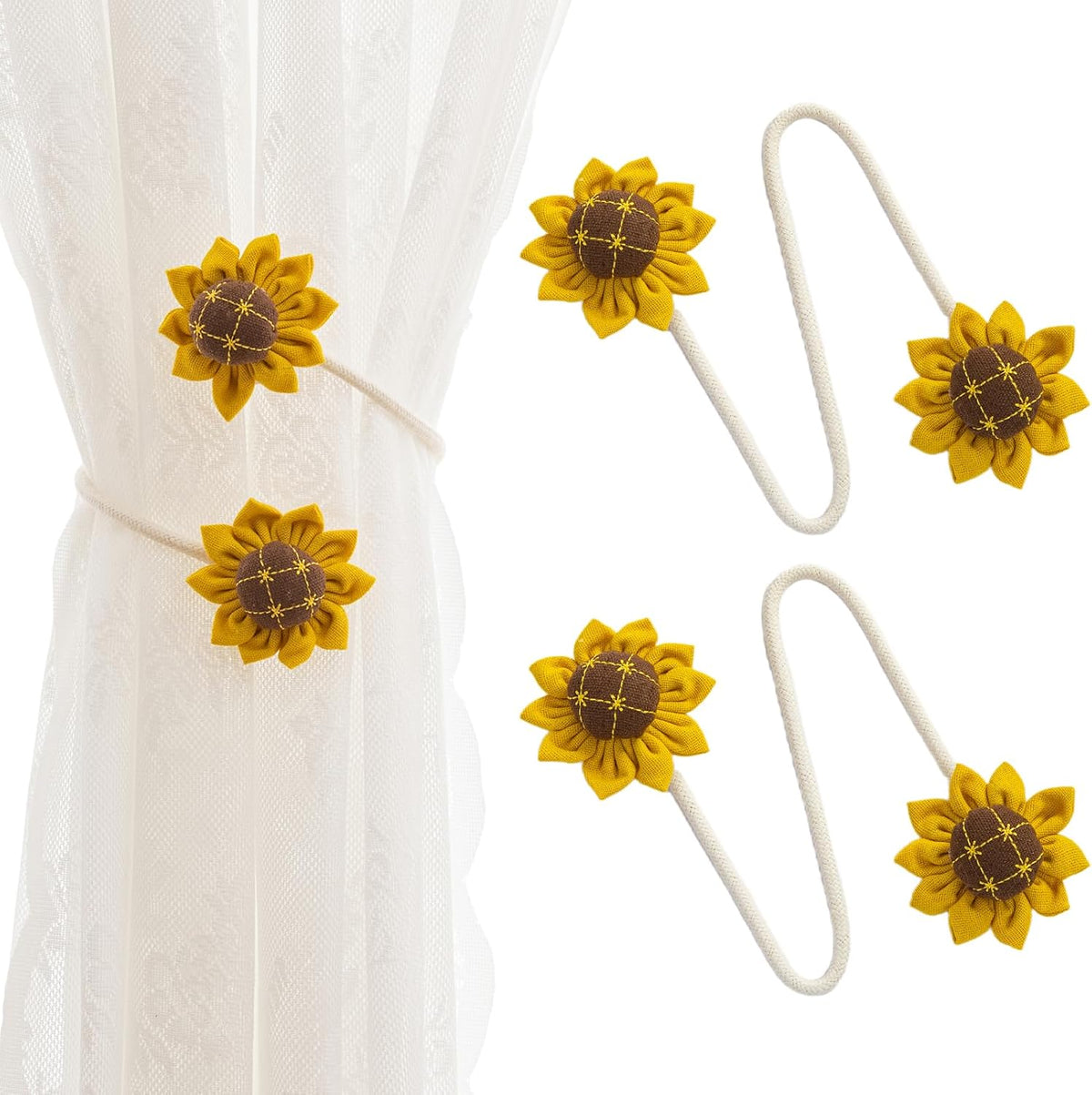 Bendable Curtain Tiebacks, Rope Tie Backs Curtains with Floral Design, 2Pack Elegant DIY Curtain Holdbacks, Decorative Window Holder for Bedroom Decor, Heronsbill