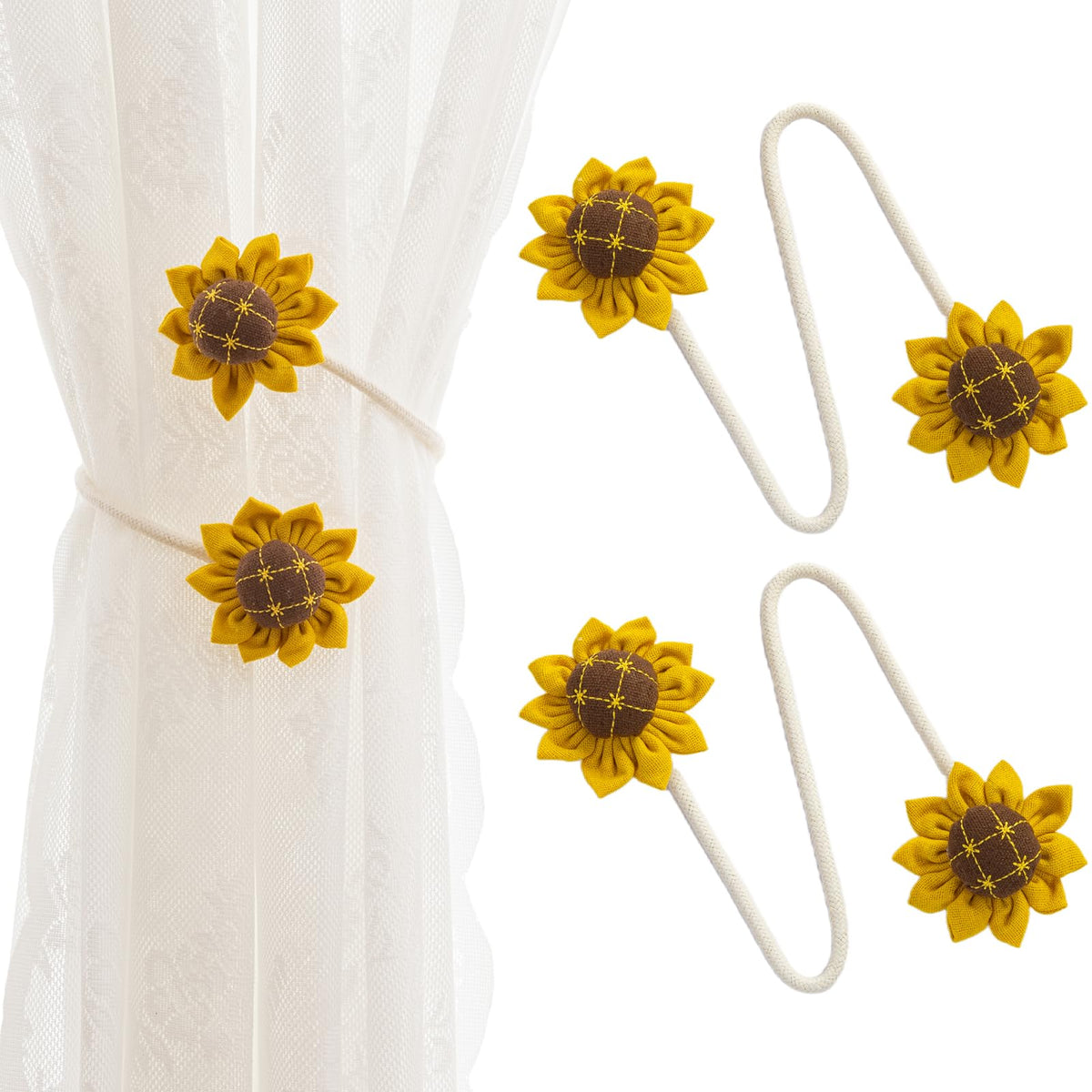 Bendable Curtain Tiebacks, Rope Tie Backs Curtains with Floral Design, 2Pack Elegant DIY Curtain Holdbacks, Decorative Window Holder for Bedroom Decor, Heronsbill