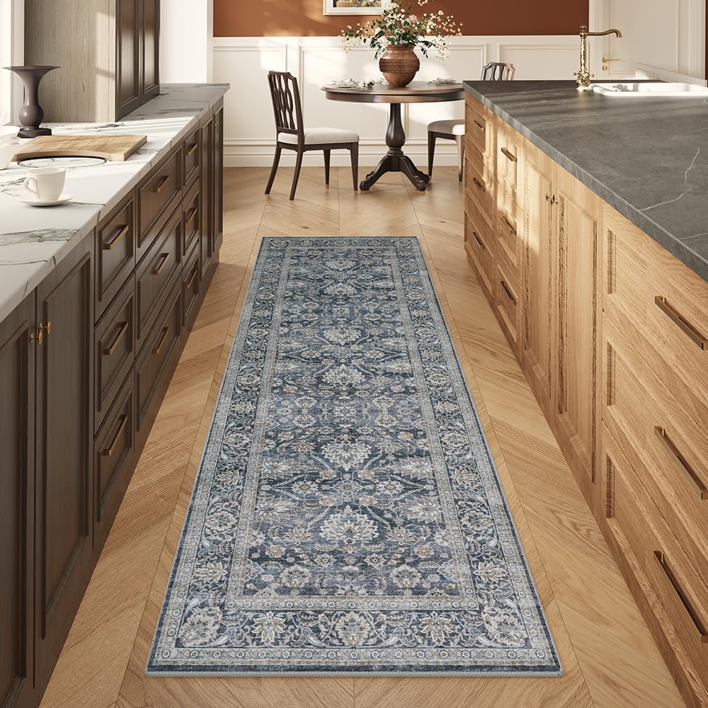 8x10 Reddish Brown Washable Area Rug for Living Room, Vintage Print