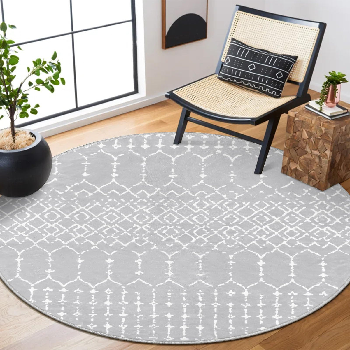 Lahome Moroccan Black Area Rug for Living Room 3x5 Non-Slip Washable Stain Resistant Large Kitchen Rugs Throw Low-Profile Soft Bedroom Carpet Geometric Print Rug for Entryway Dining Room Hana