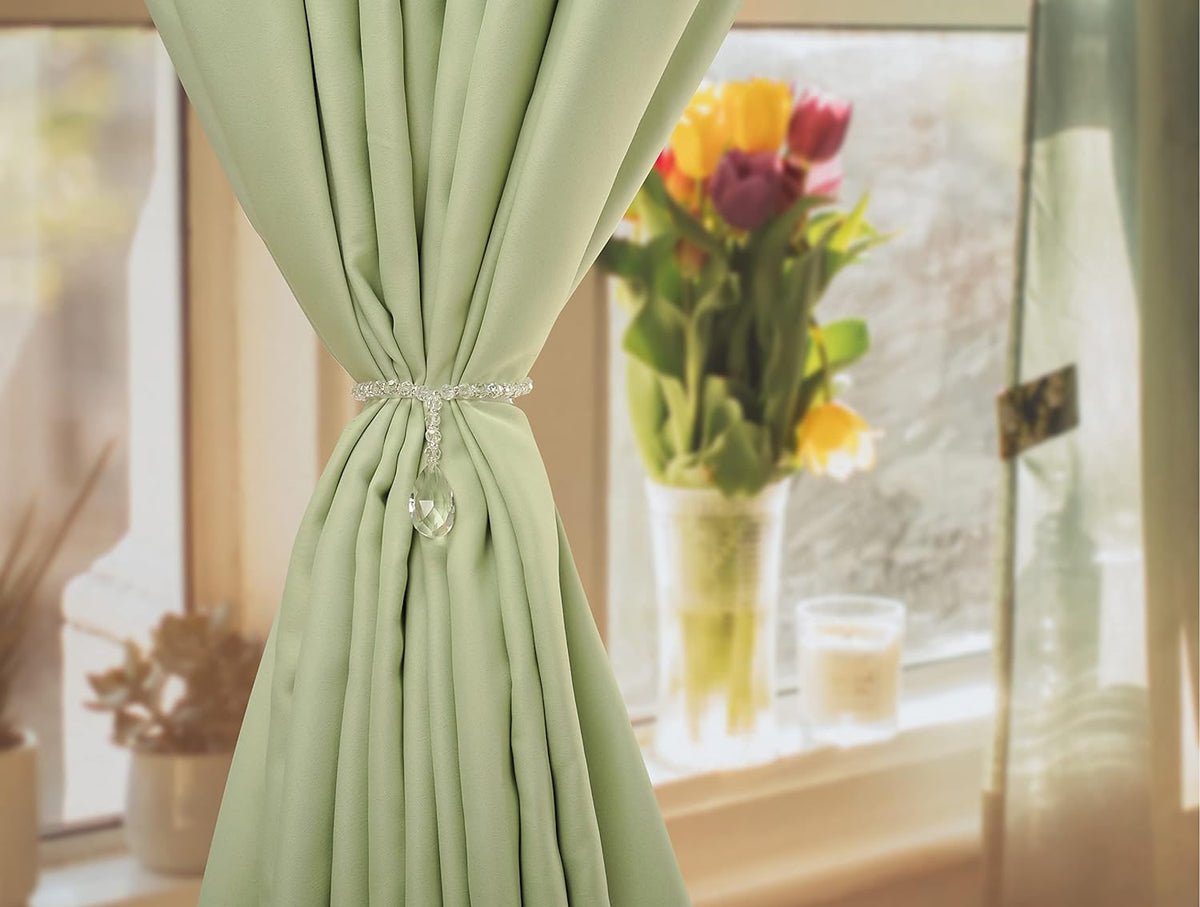 SUQ I OME Luxury Crystal Beaded Magnetic Curtain Tieback, Crystal