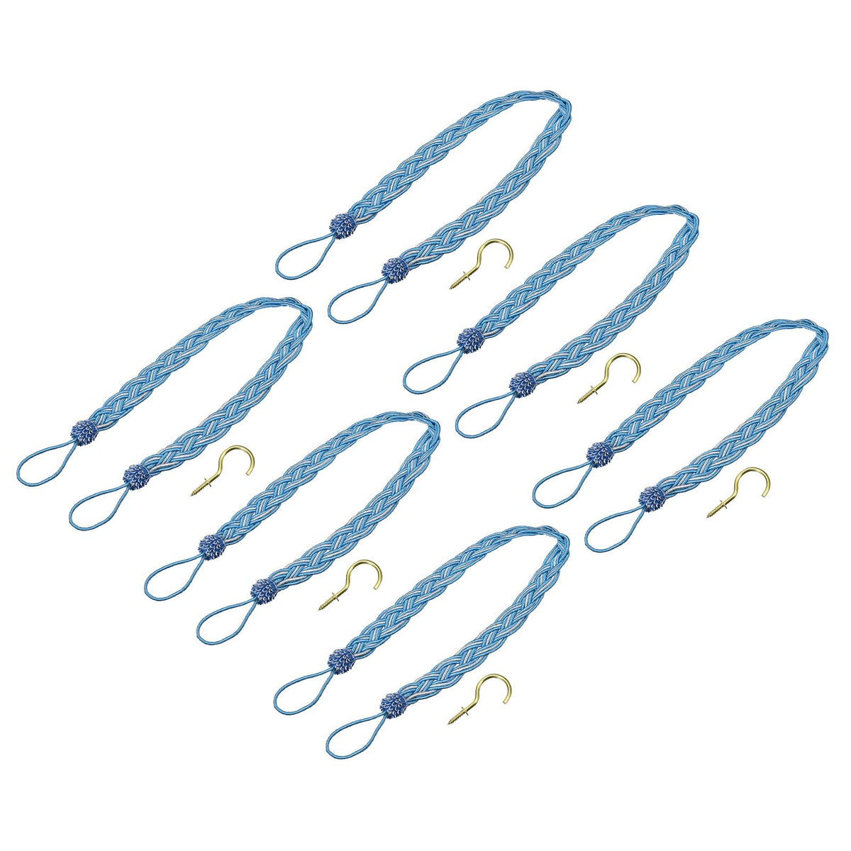 uxcell 4Pcs Curtain Tiebacks, 58cm/23 Braided Drapery Holdback Holder Decorative Rope Tie Back with 4 Metal Hooks, Taupe/Silver