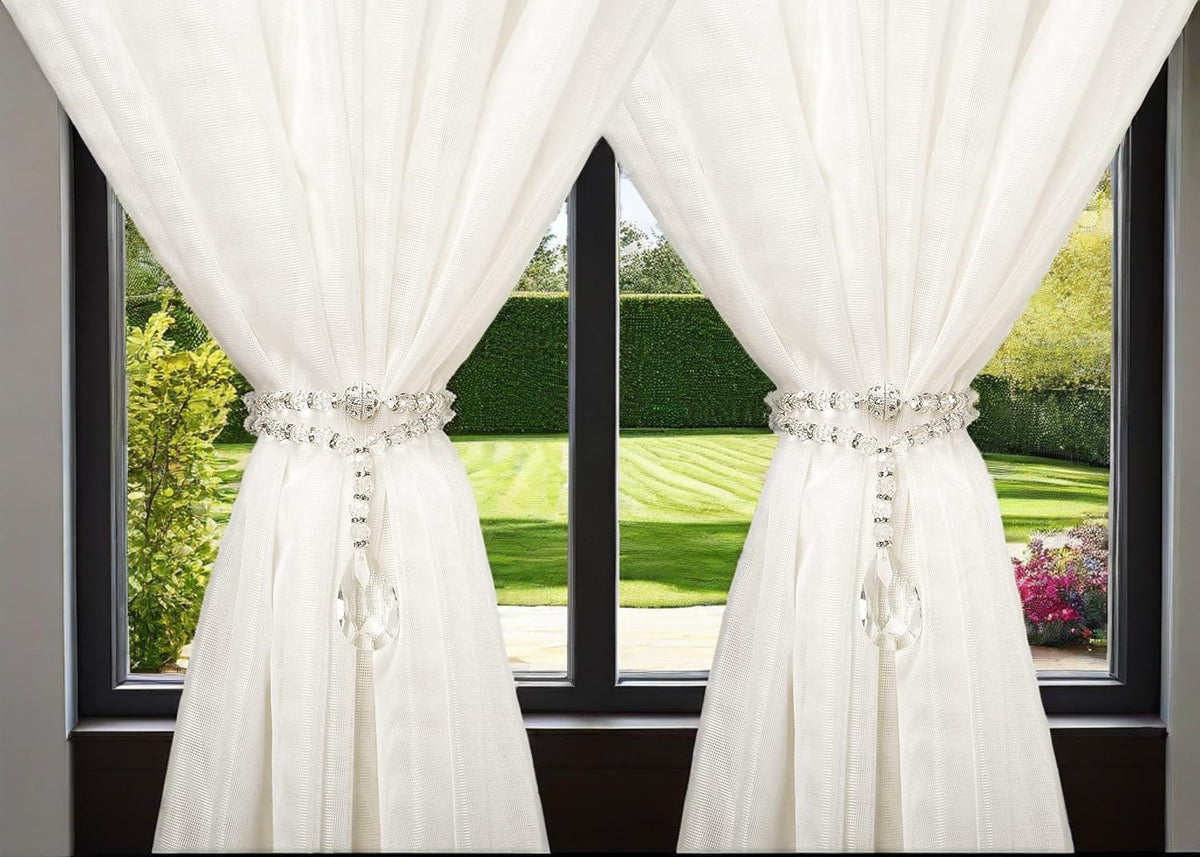 SUQ I OME Luxury Crystal Beaded Magnetic Curtain Tieback, Crystal