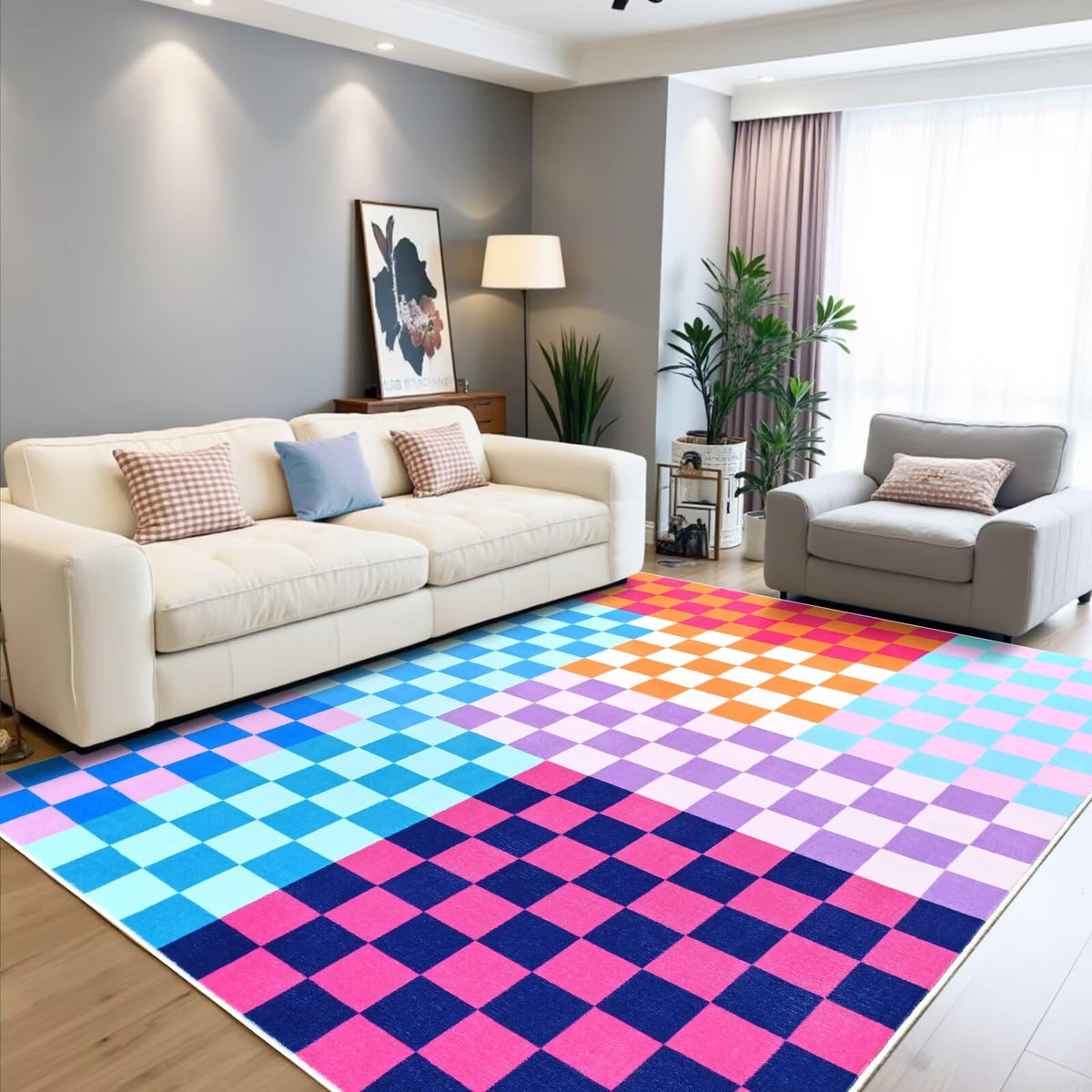Terrug Multicolored Geometric Checkered Rug for Living Room, 5x7 Area Rugs