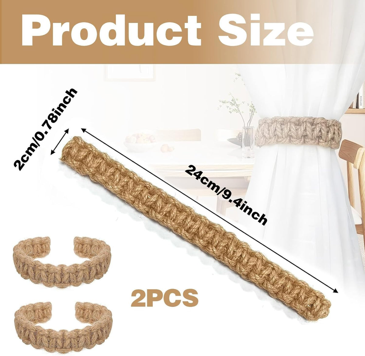 2 Pack Curtain Tiebacks,Boho Rustic Braided Curtain Holdbacks