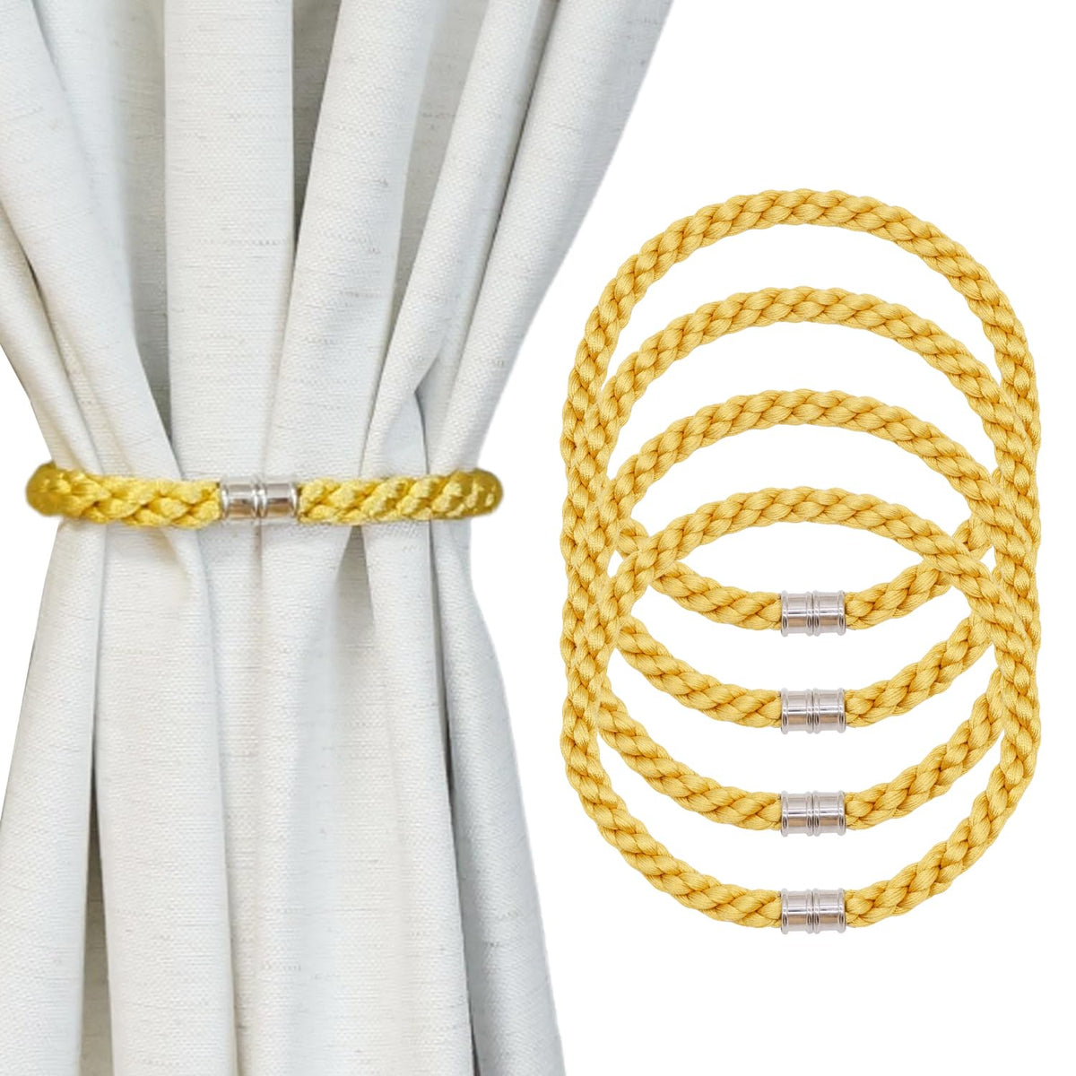 Magnetic Curtain Tiebacks, 2pcs Modern Handmade Rope Curtain Tie Backs Decorative Curtain Holdbacks Holders Cord for Window Sheer Drapes Indoor Outdoor, Grey