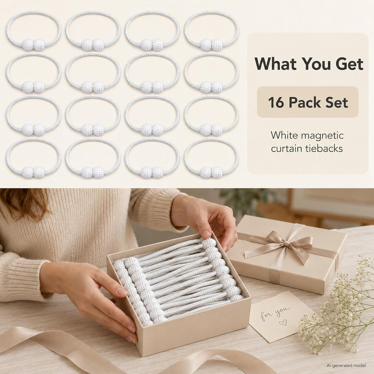 Magnetic Curtain Tiebacks 16 Pack White