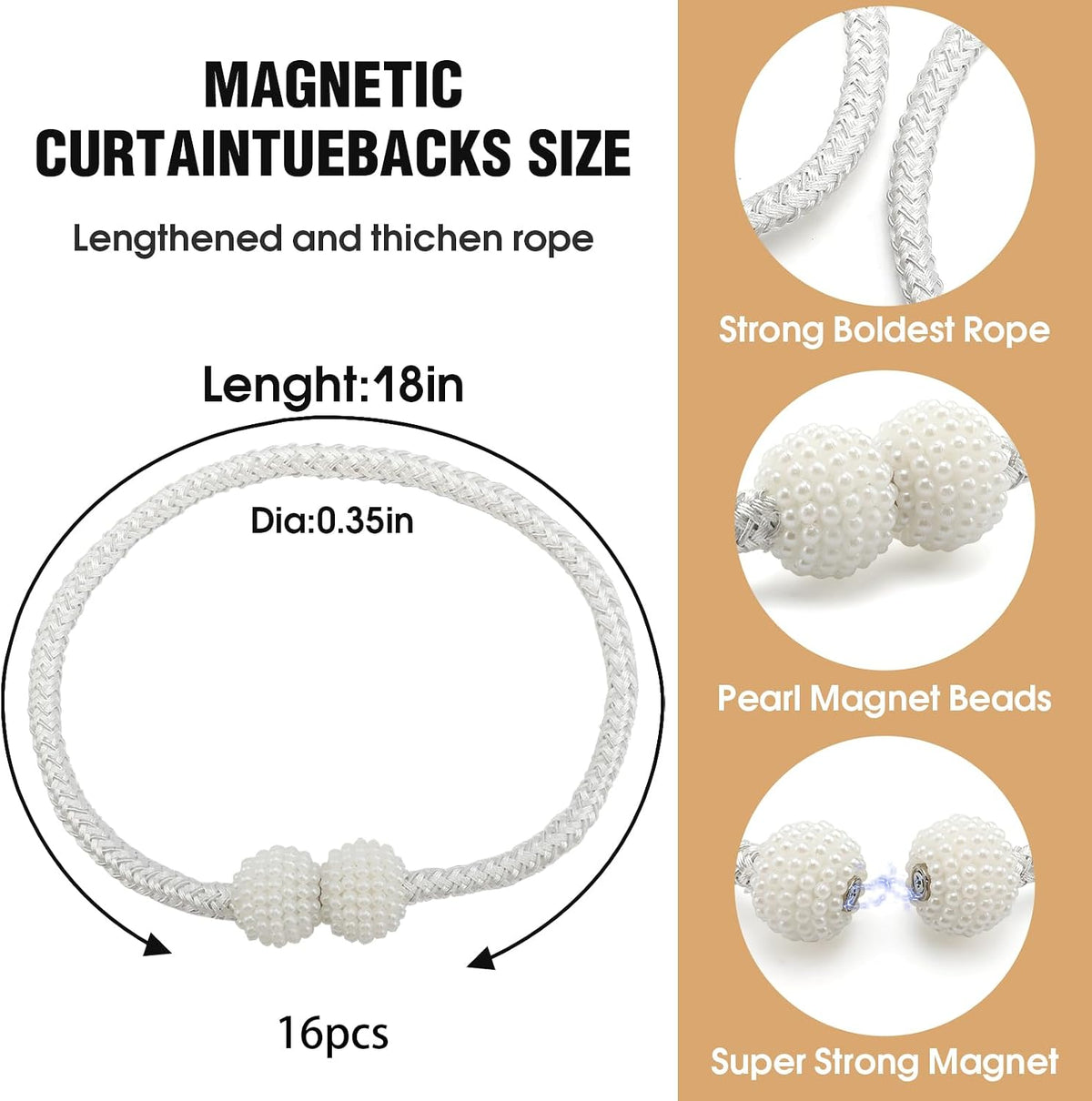 Magnetic Curtain Tiebacks 16 Pack White