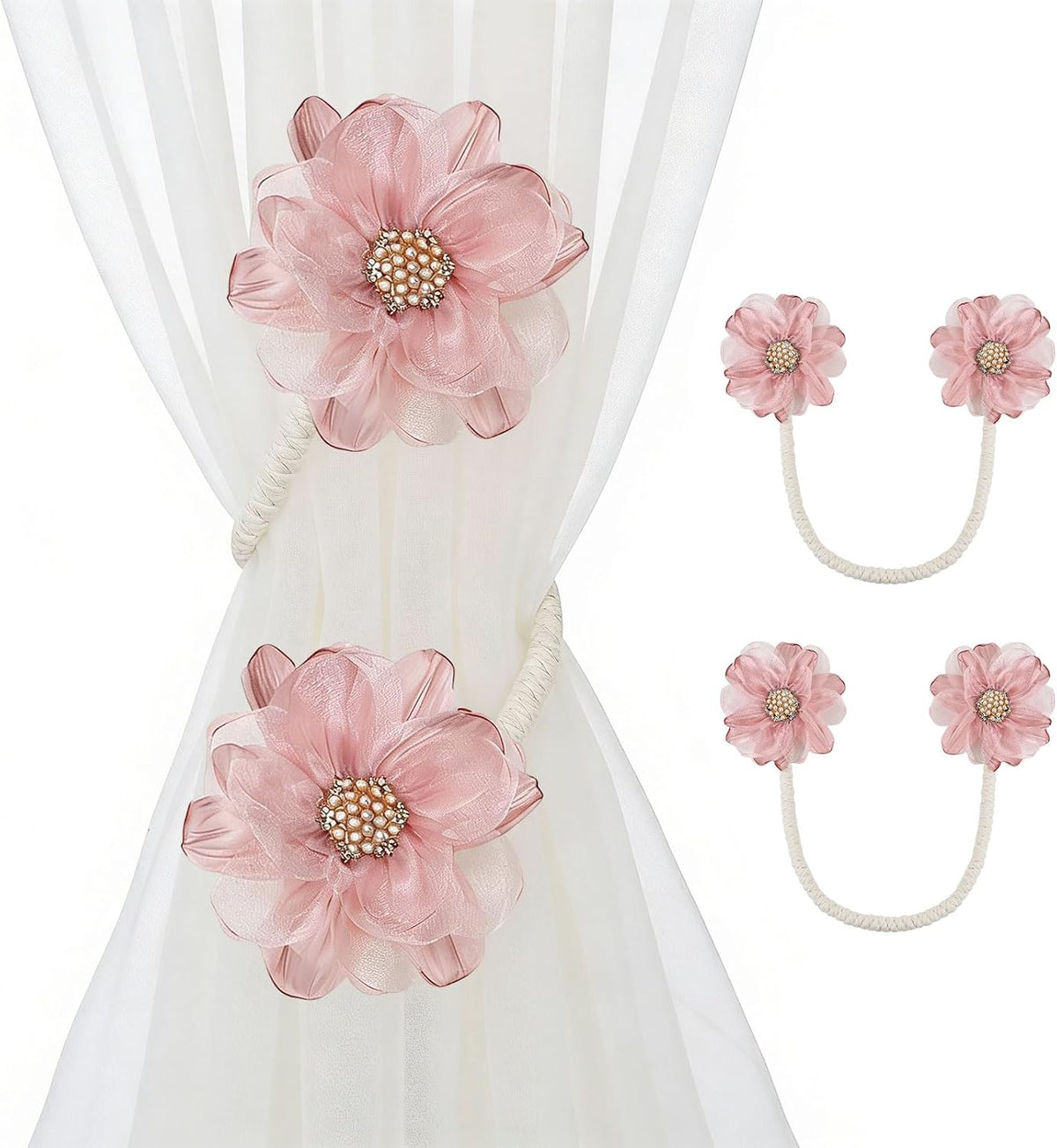 AULEEP Flower Curtain Holdbacks Tiebacks for Drapes Curtain Ties 2 Pack
