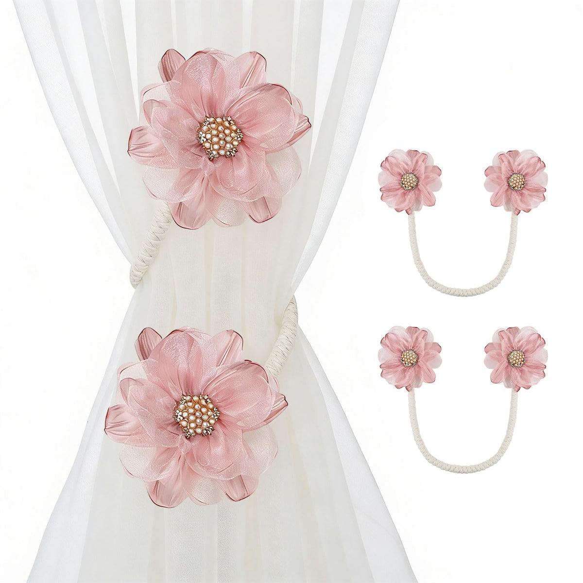 AULEEP Flower Curtain Holdbacks Tiebacks for Drapes Curtain Ties 2 Pack