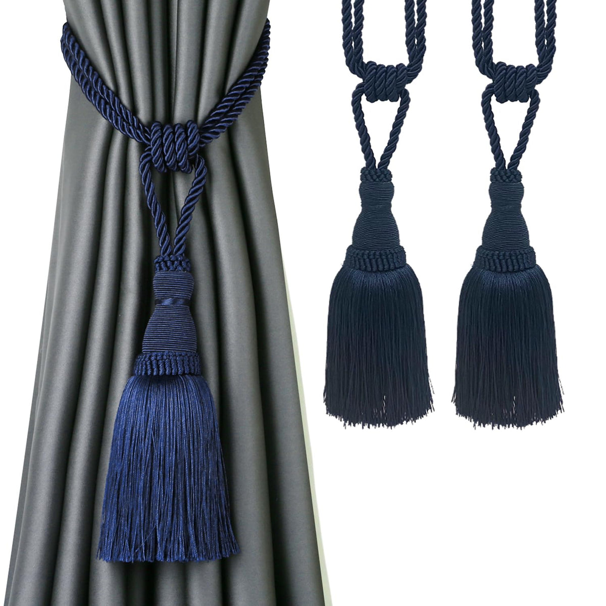 BEL AVENIR 2 Pack Curtain Tiebacks Tassel Drapery Tie-Backs Rope Holdbacks