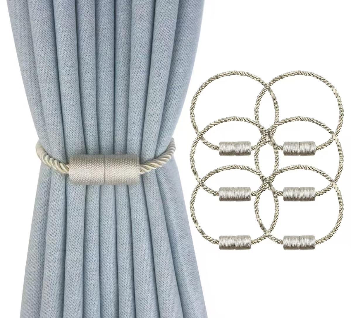 2 Pack Magnetic Curtain Tiebacks Modern Handmade Rope Curtain Tie Backs Decorative Drapes Holdbacks for Home Outdoor Bedroom Decorative Curtain (Beige)