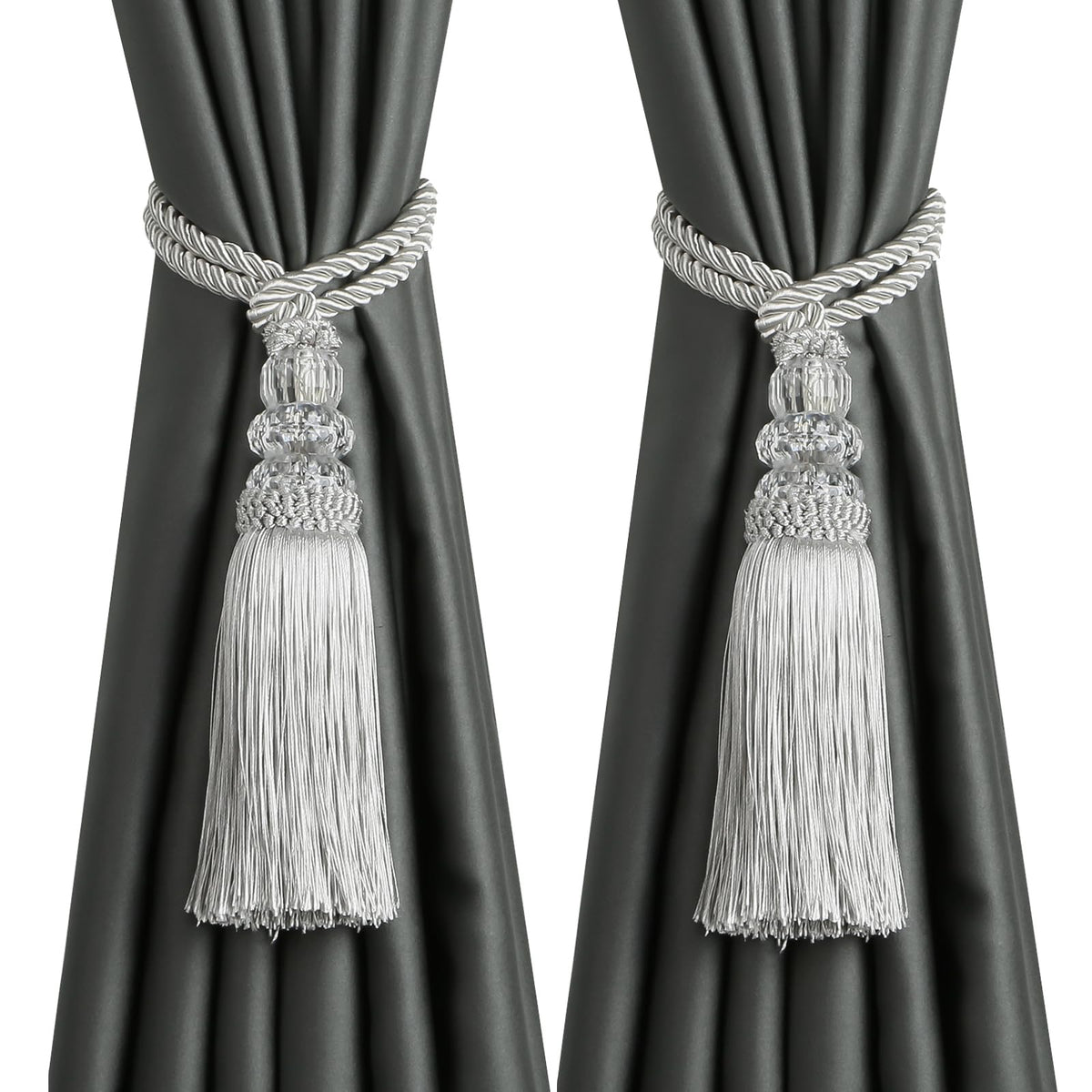 2 Pack Curtain Tiebacks with Tassel, White