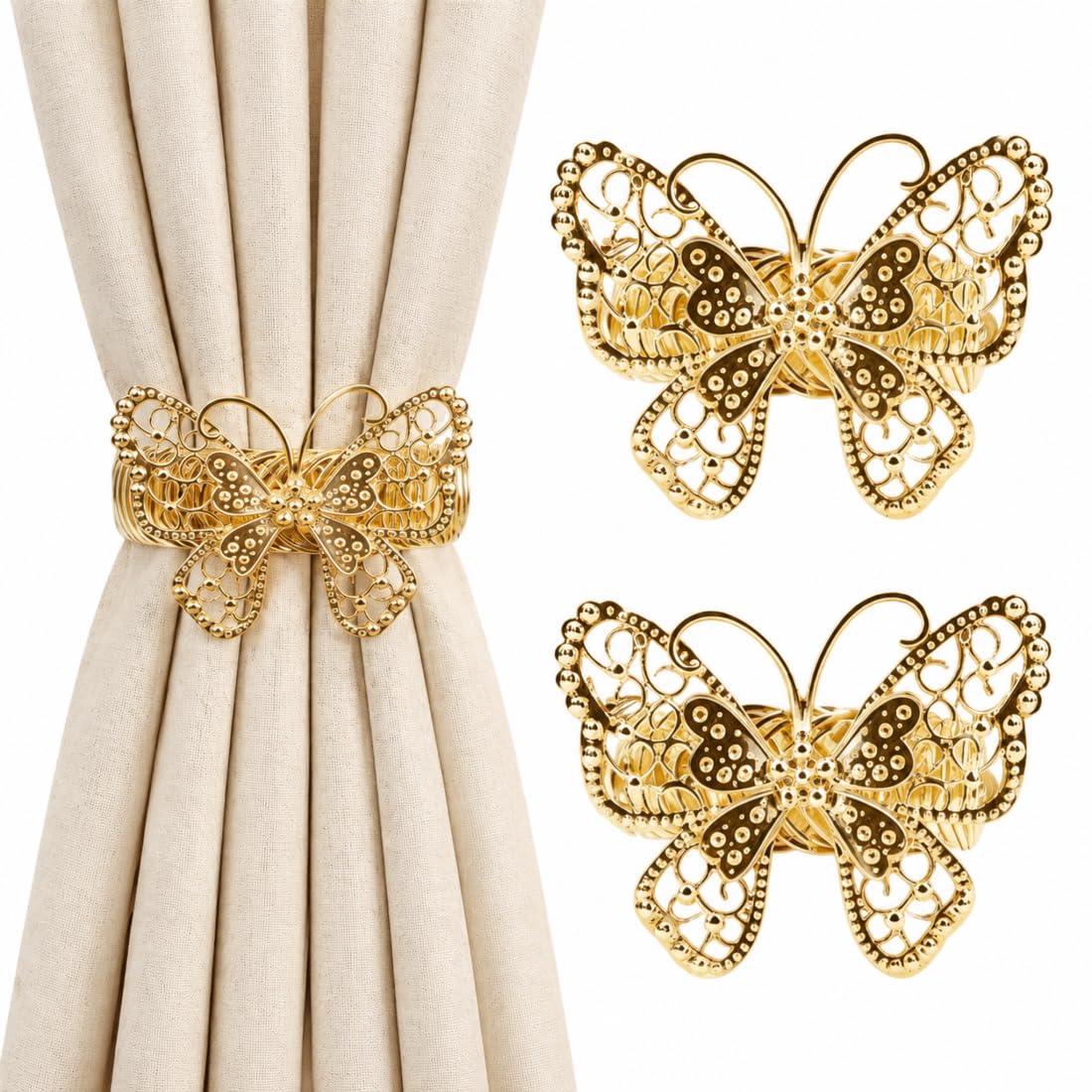 Silver Butterfly Curtain Tiebacks No-Drill, 2 Packs