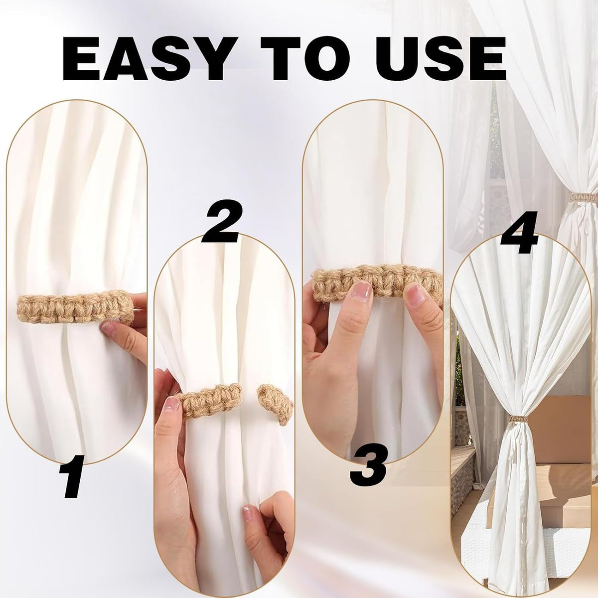 2 Pack Curtain Tiebacks,Boho Rustic Braided Curtain Holdbacks