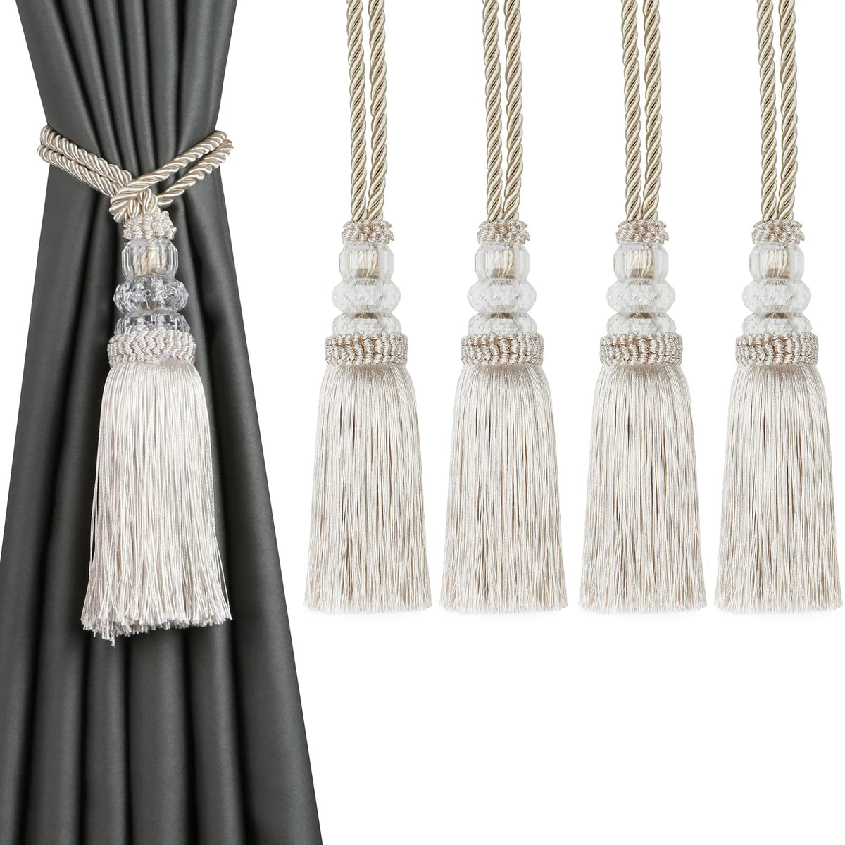 2 Pack Curtain Tiebacks with Tassel, White