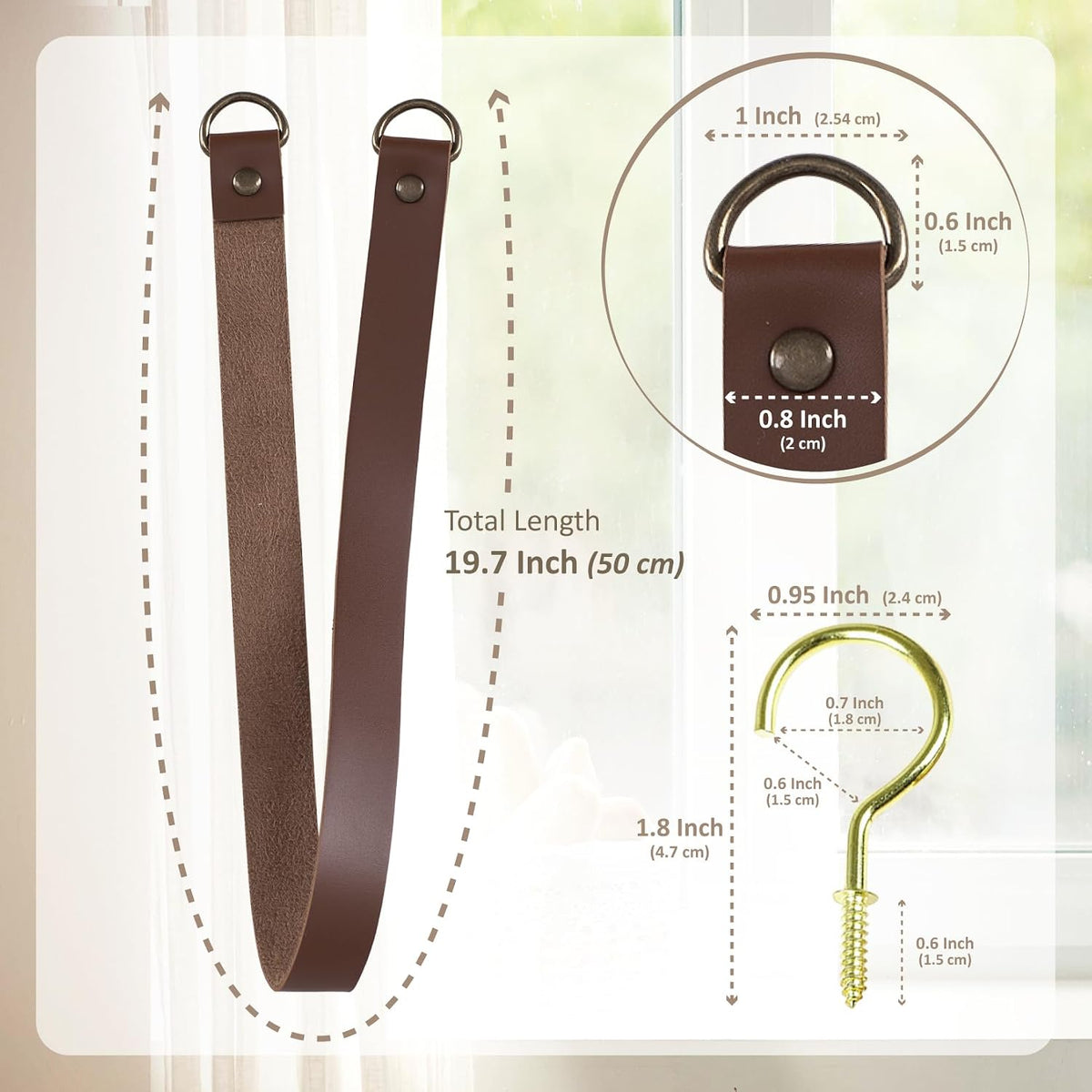 HOME QUEEN Faux Leather Curtain Tiebacks with Hooks, 2 Pack, Chocolate