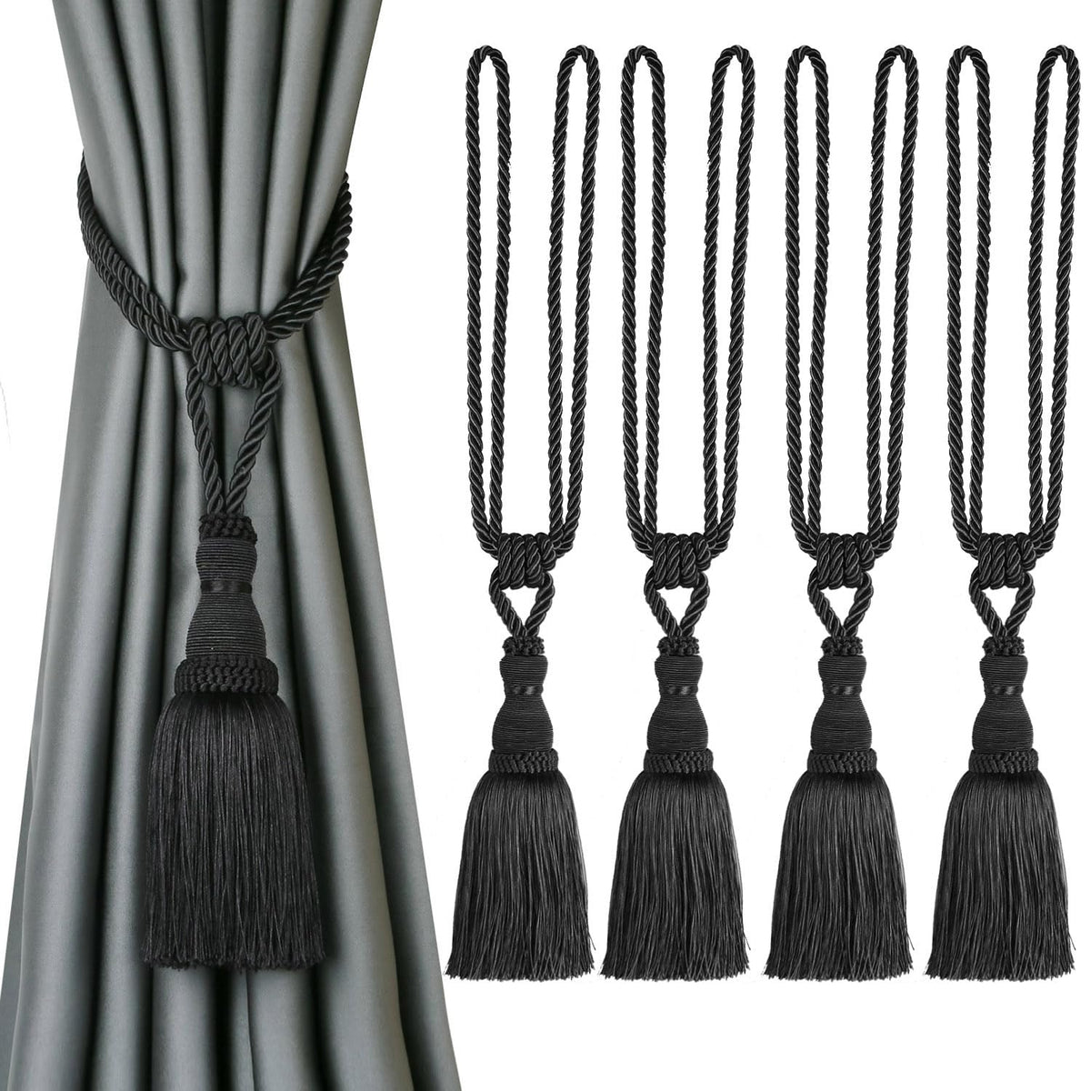 BEL AVENIR 2 Pack Curtain Tiebacks Tassel Drapery Tie-Backs Rope Holdbacks