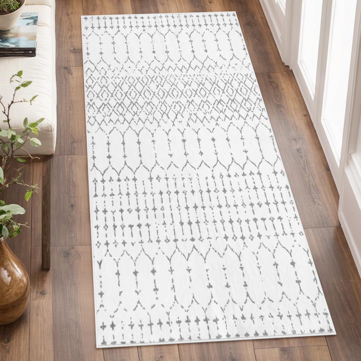 Lahome Moroccan Black Area Rug for Living Room 3x5 Non-Slip Washable Stain Resistant Large Kitchen Rugs Throw Low-Profile Soft Bedroom Carpet Geometric Print Rug for Entryway Dining Room Hana