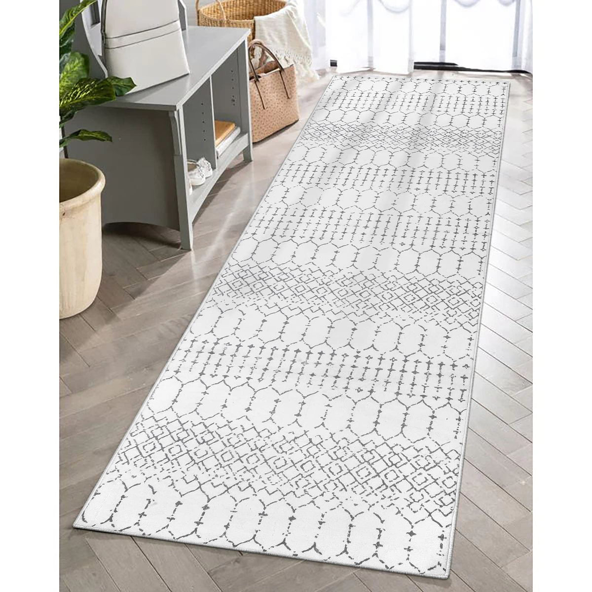 Lahome Moroccan Black Area Rug for Living Room 3x5 Non-Slip Washable Stain Resistant Large Kitchen Rugs Throw Low-Profile Soft Bedroom Carpet Geometric Print Rug for Entryway Dining Room Hana