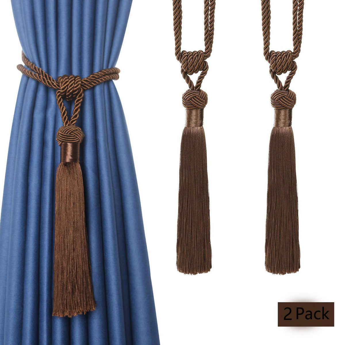 BEL AVENIR 2 Pack Curtain Tiebacks Hand-Woven Tassels Holdbacks