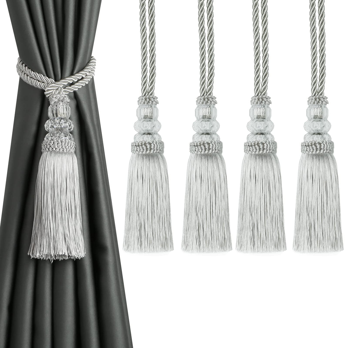 2 Pack Curtain Tiebacks with Tassel, White