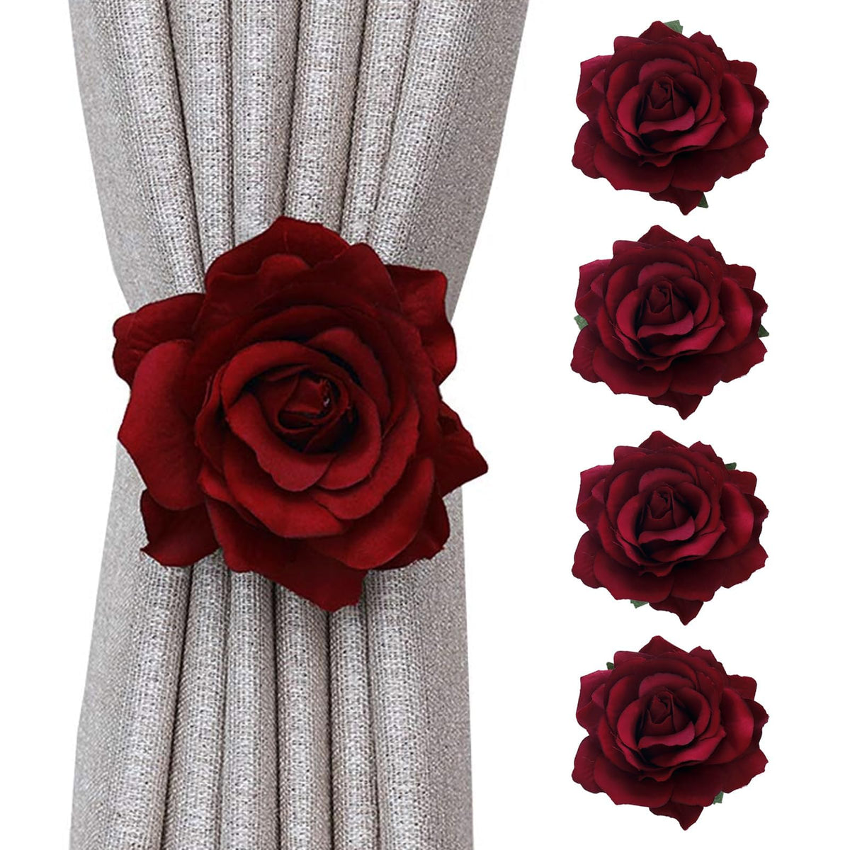 Magnetic Curtain Tiebacks, Rose Flower Tie Backs Rope