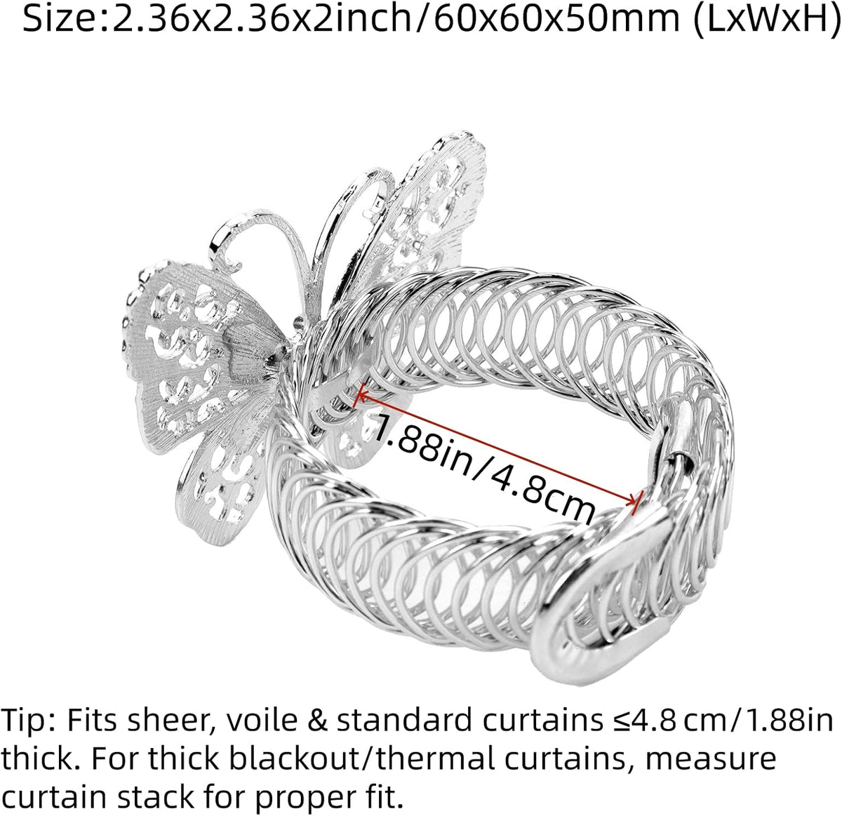 Silver Butterfly Curtain Tiebacks No-Drill, 2 Packs