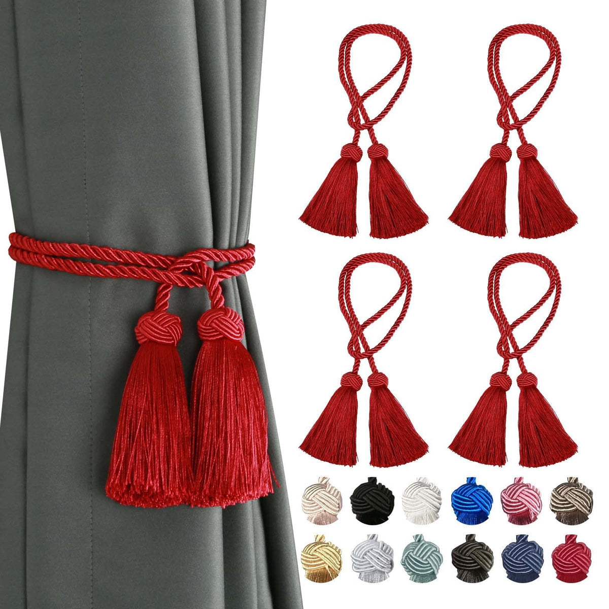 BEL AVENIR 2 Pack Handmade Rope Tassel Curtain Tiebacks