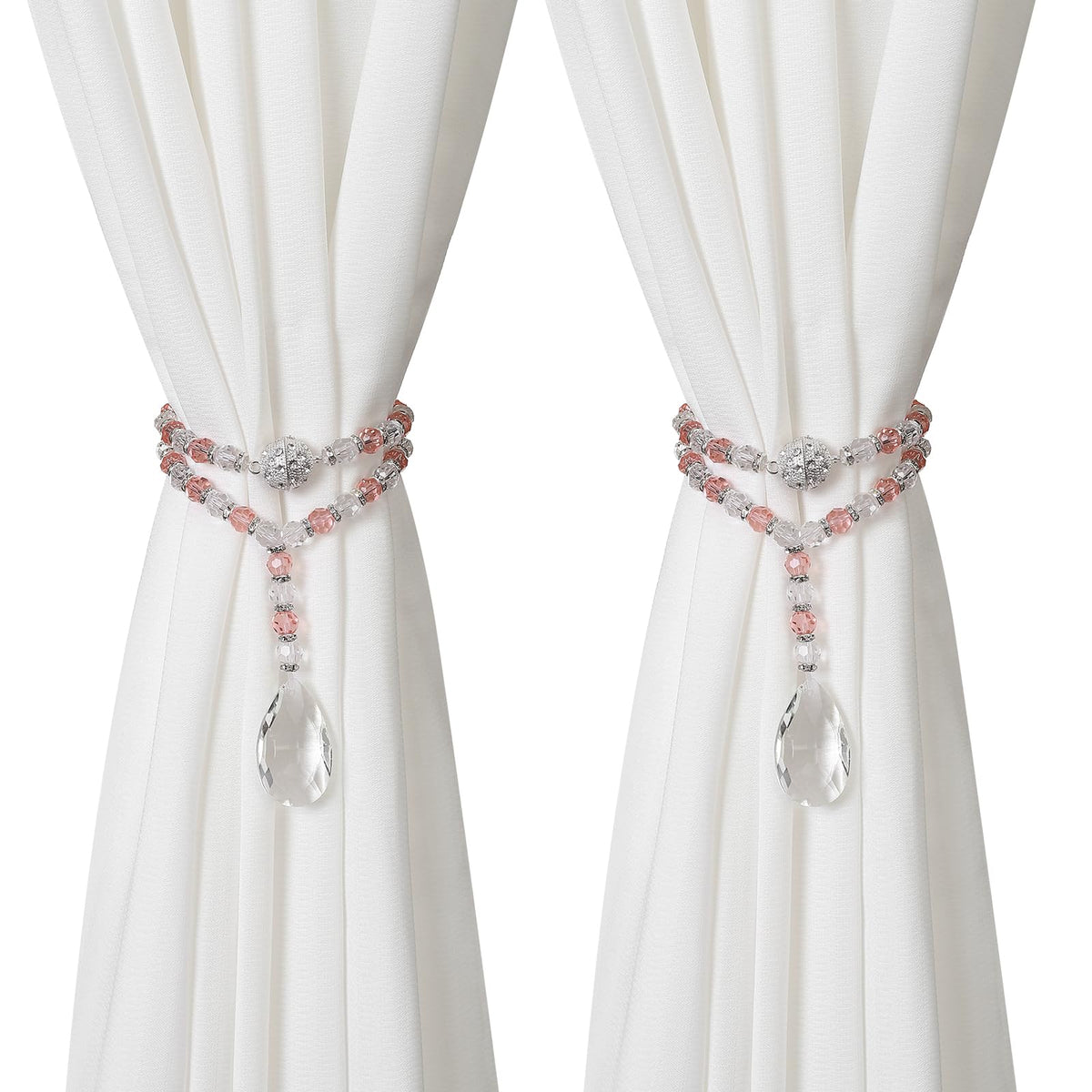 SUQ I OME Luxury Crystal Beaded Magnetic Curtain Tieback, Crystal