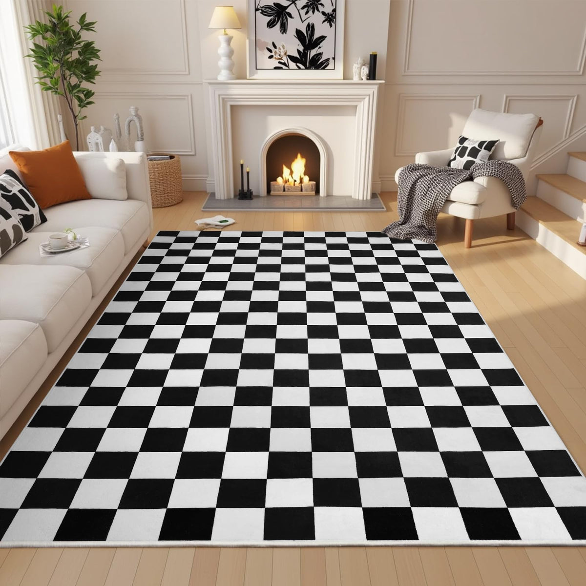 Terrug Multicolored Geometric Checkered Rug for Living Room, 5x7 Area Rugs