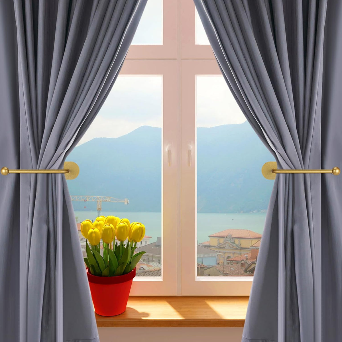 CroBlissful 2 Pcs Adhesive Curtain Holdbacks No Drill Window Hook,Gold