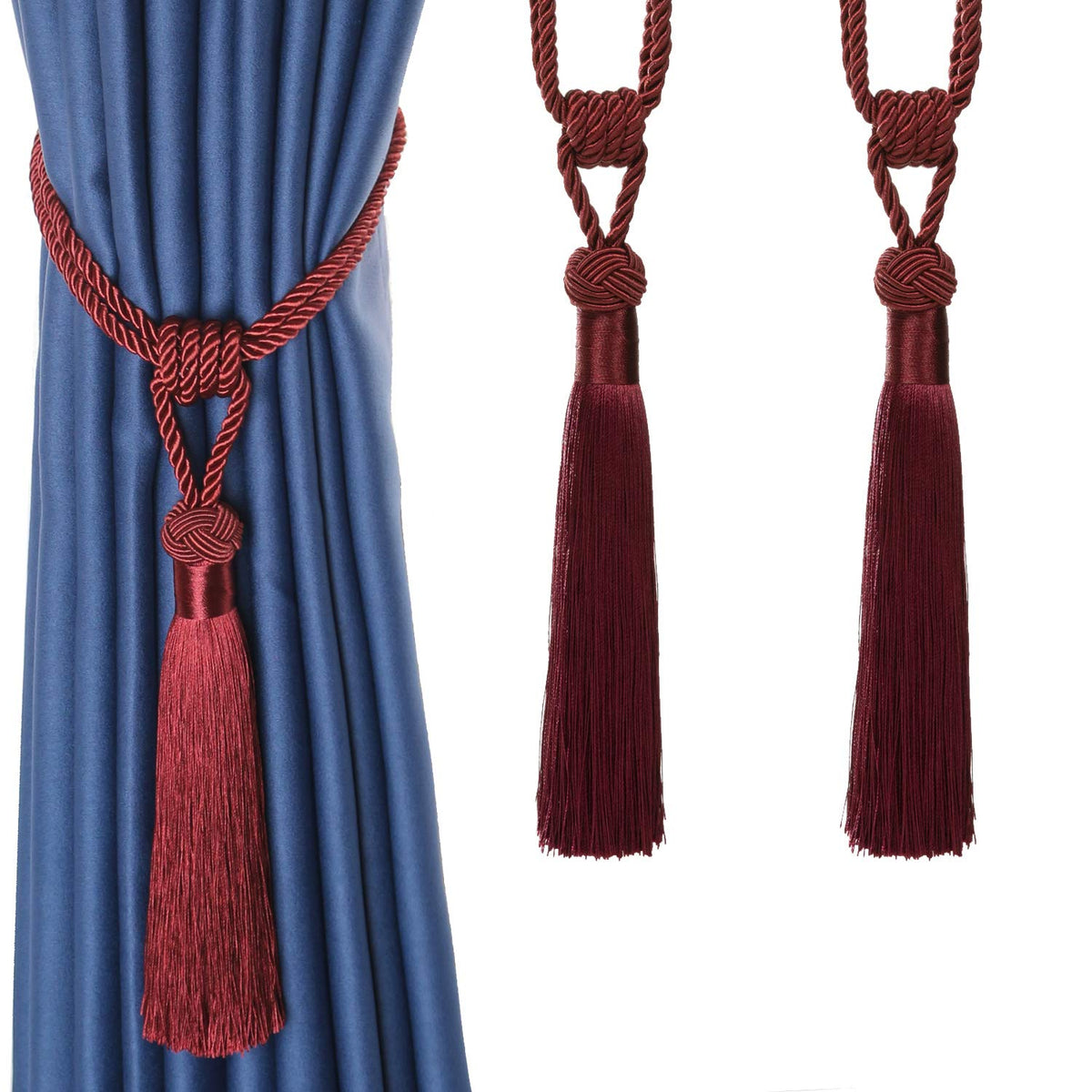 BEL AVENIR 2 Pack Curtain Tiebacks Hand-Woven Tassels Holdbacks