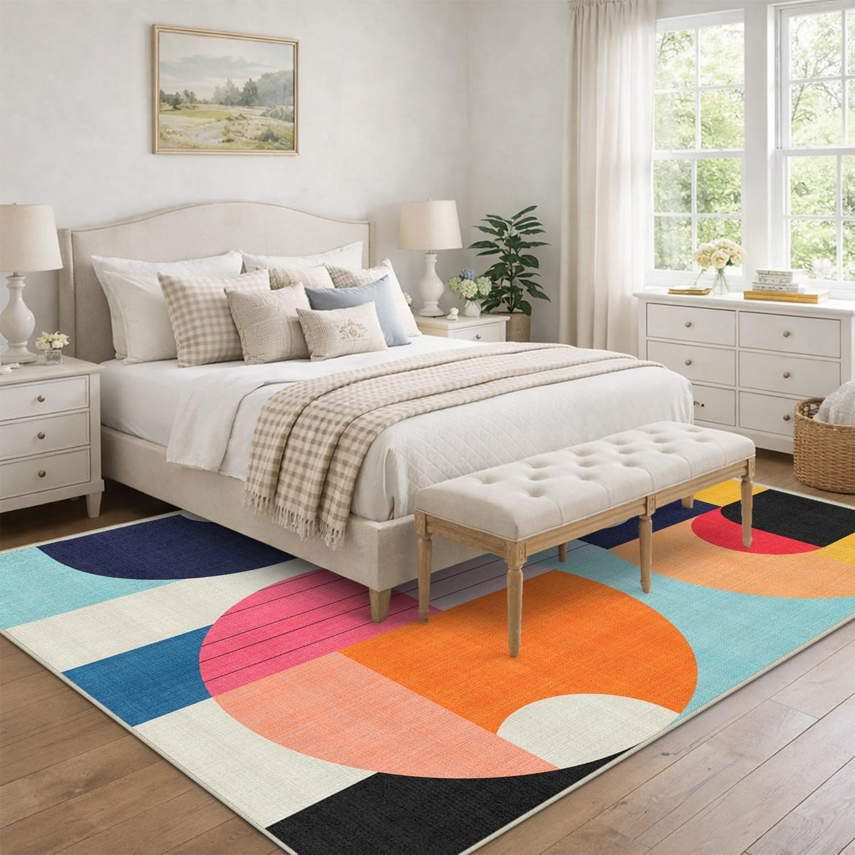 5x7 Area Rug Colorful Boho Geometric Carpet Modern Abstract Large Rug for Living Room Bedroom Machine Washable Non-Slip Rug for Dining Room Kids Playroom Office