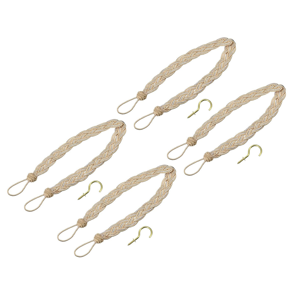uxcell 4Pcs Curtain Tiebacks, 58cm/23 Braided Drapery Holdback Holder Decorative Rope Tie Back with 4 Metal Hooks, Taupe/Silver