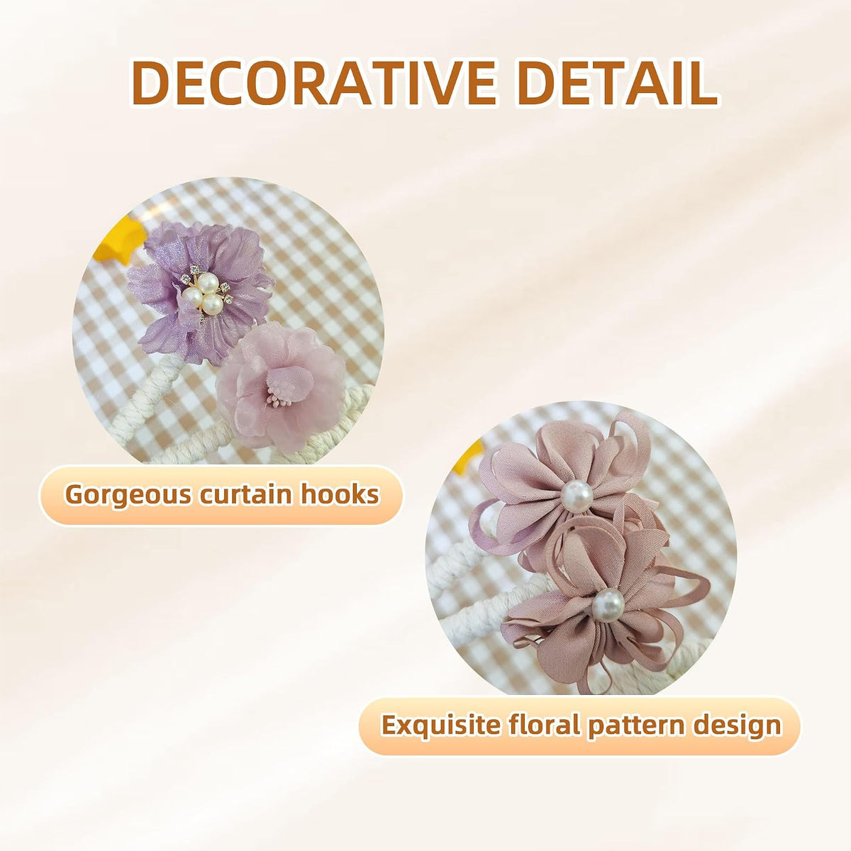 Flower Curtain Tiebacks - 2 Pack No Drill Decorative Holdbacks