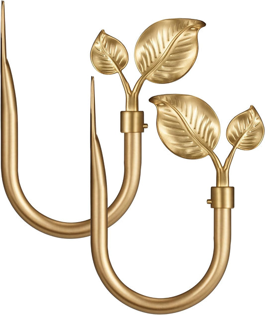 Leaf-Shaped Curtain Holdbacks 2pcs, Wall Mounted Alloy Curtains Side Holders, Curtain Tie Backs Hooks for Drapes Window Home Decoration, Brushed BlackBrushed Gold