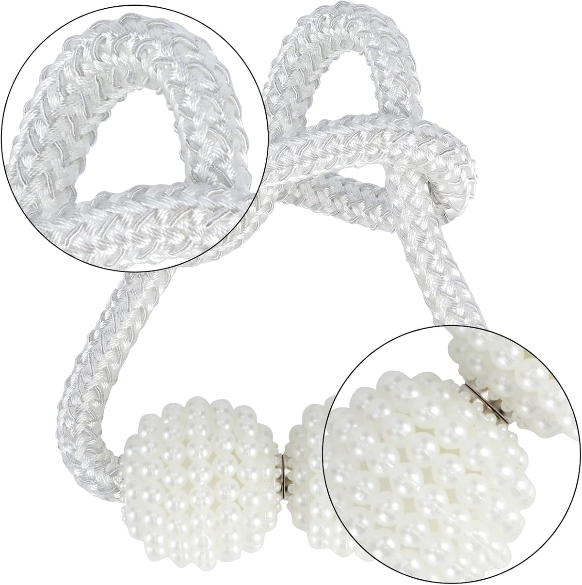 8 Pack Magnetic Curtain Tiebacks with Pearls,Modern Curtain Holdbacks Strap