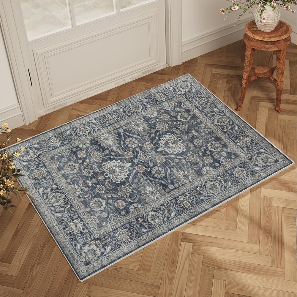 8x10 Reddish Brown Washable Area Rug for Living Room, Vintage Print