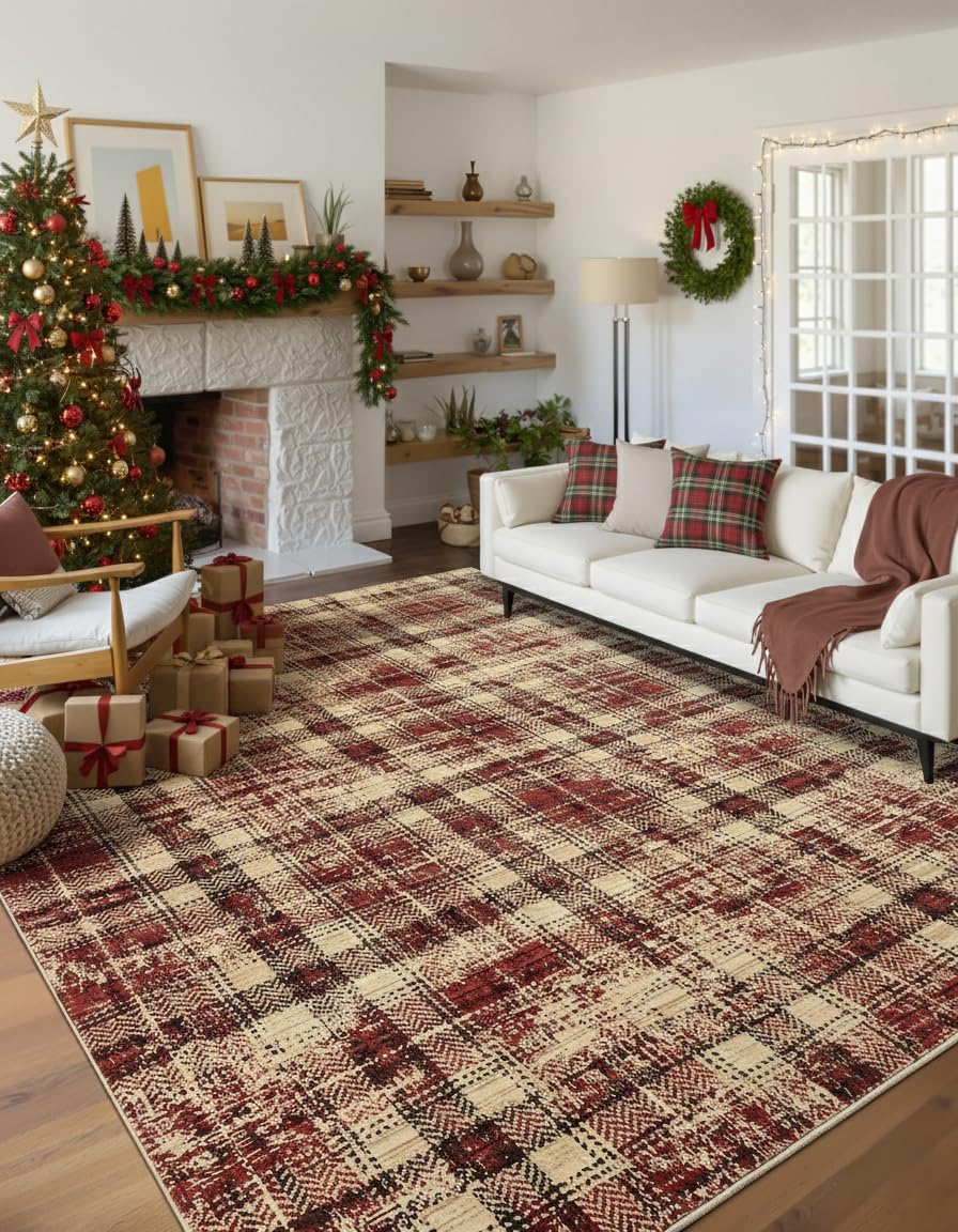 Large Living Room Rugs 8x10 Area Rugs Machine Washable Modern Geometric Neutral Rug Non Slip Low Pile Farmhouse Stain Resistant Carpet for Bedroom Nursery Classroom Dorm 8'x10' Multi