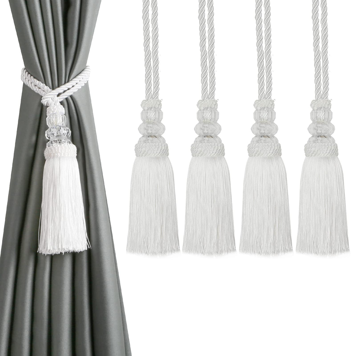 2 Pack Curtain Tiebacks with Tassel, White