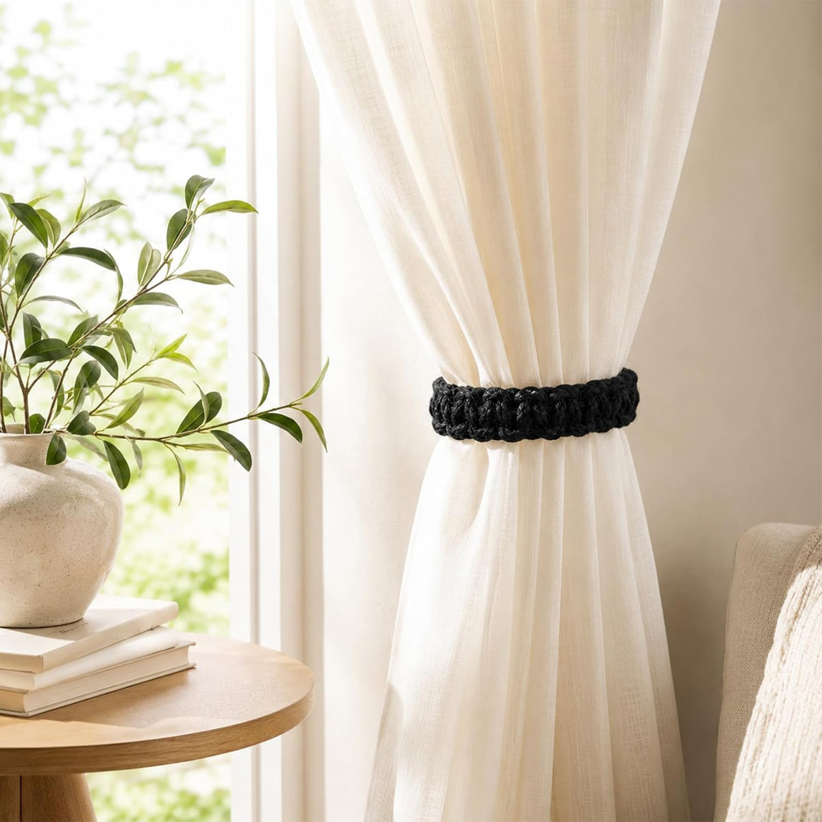 6 Pack Boho Braided Curtain Tiebacks, Curtain Holdbacks Tie Backs