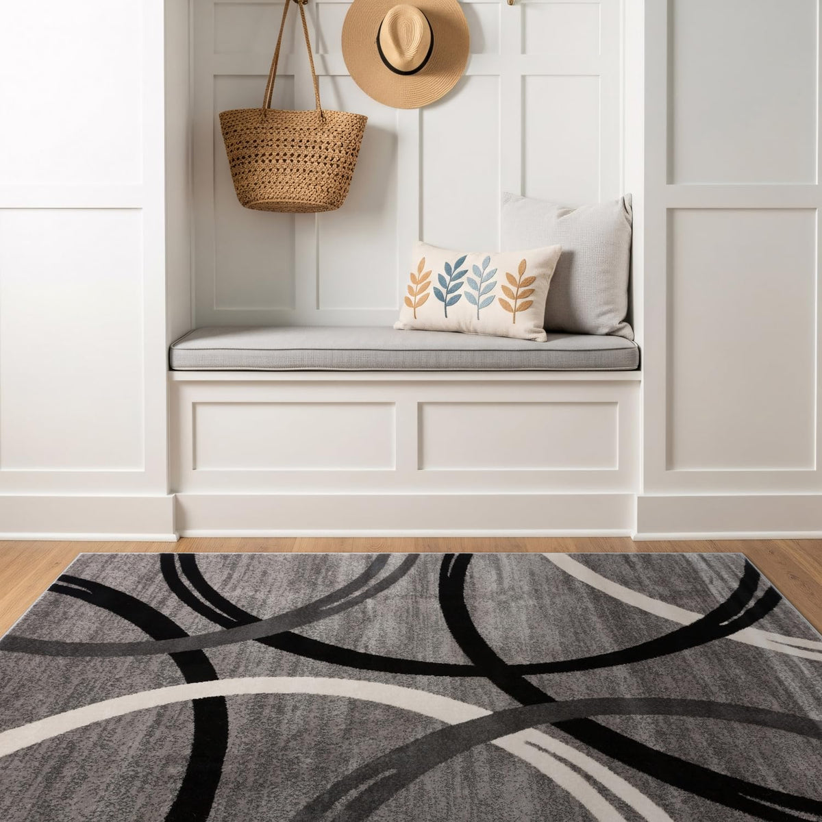Rugshop Wavy Circles Fade-Resistant Living Room Area Rug Gray 5'3" x 7'3"