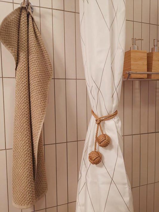 Natural Jute Rope Curtain Tiebacks, 4 Pack Handmade Adjustable Curtain Holdbacks for Thin to Thick Curtains，Decorative Curtain Tie Backs for Draperies, Boho Farmhouse Outdoor Style No Drill for Home